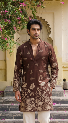 Chocolate Brown Heritage Embroidered Kurta