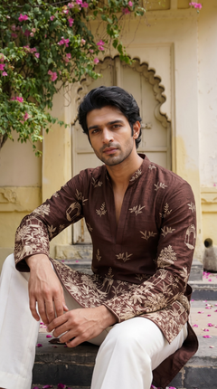 Chocolate Brown Heritage Embroidered Kurta