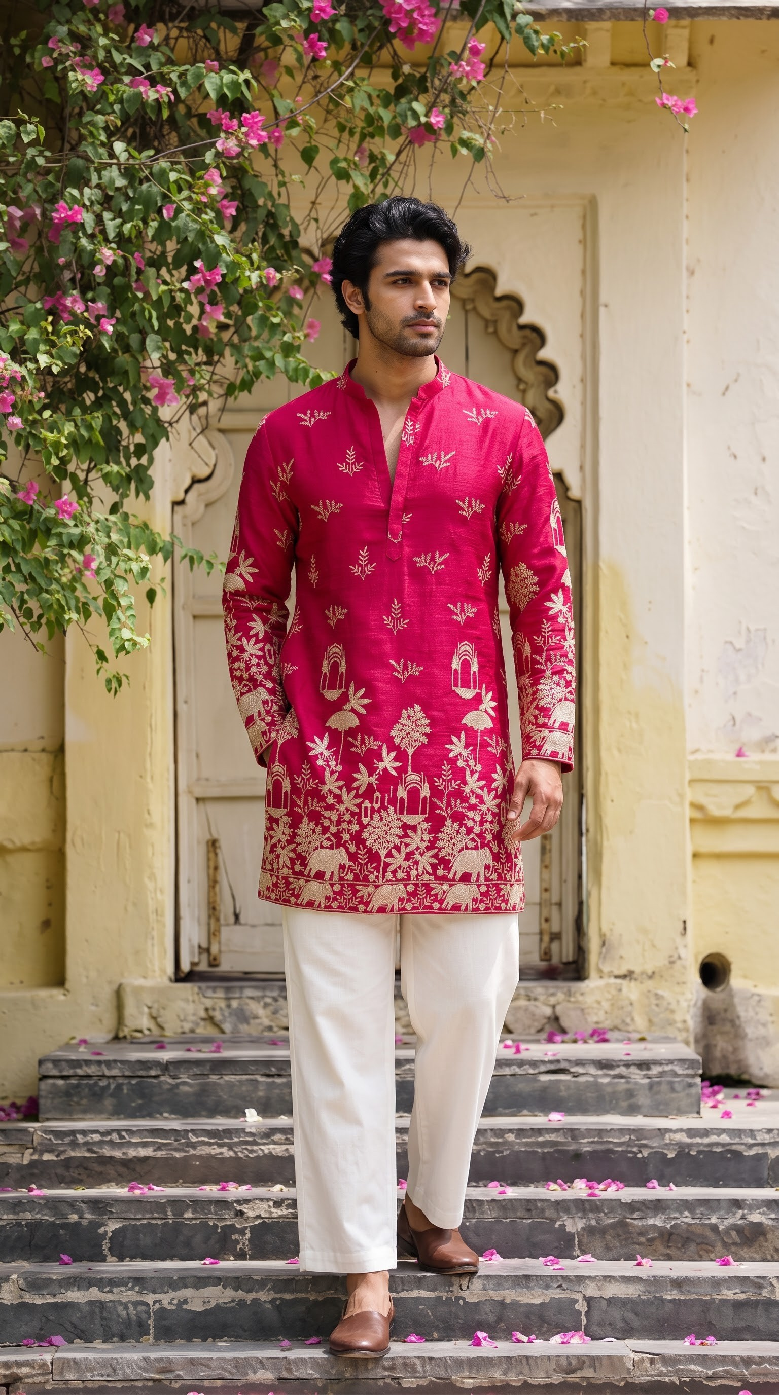 Fuchsia Pink Heritage Embroidered Kurta