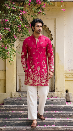Fuchsia Pink Heritage Embroidered Kurta
