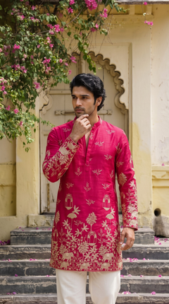 Fuchsia Pink Heritage Embroidered Kurta