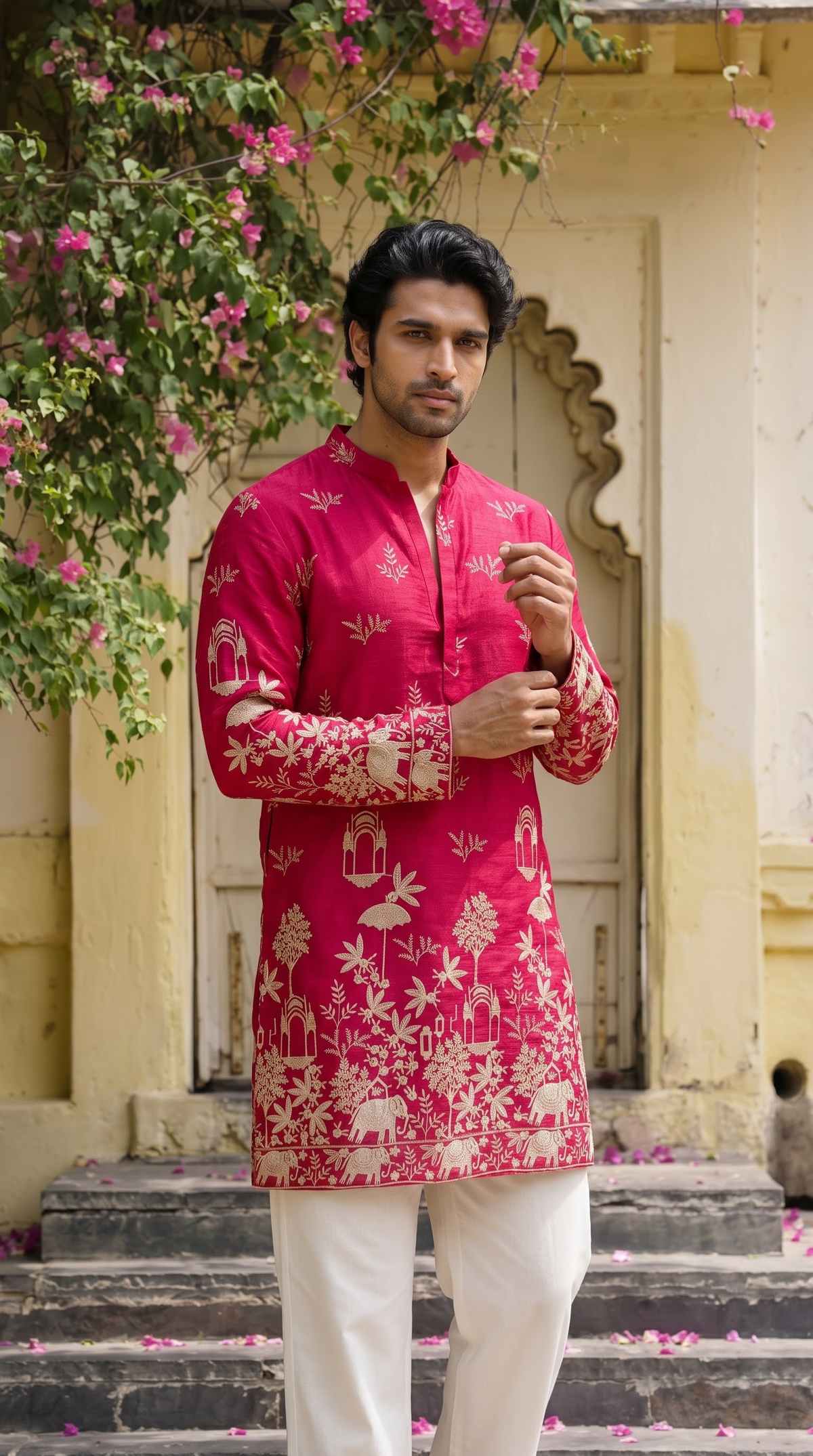 Fuchsia Pink Heritage Embroidered Kurta