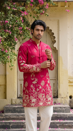 Fuchsia Pink Heritage Embroidered Kurta