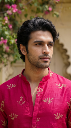 Fuchsia Pink Heritage Embroidered Kurta