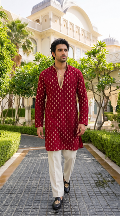 Red Heritage Embroidered Kurta