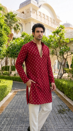 Red Heritage Embroidered Kurta