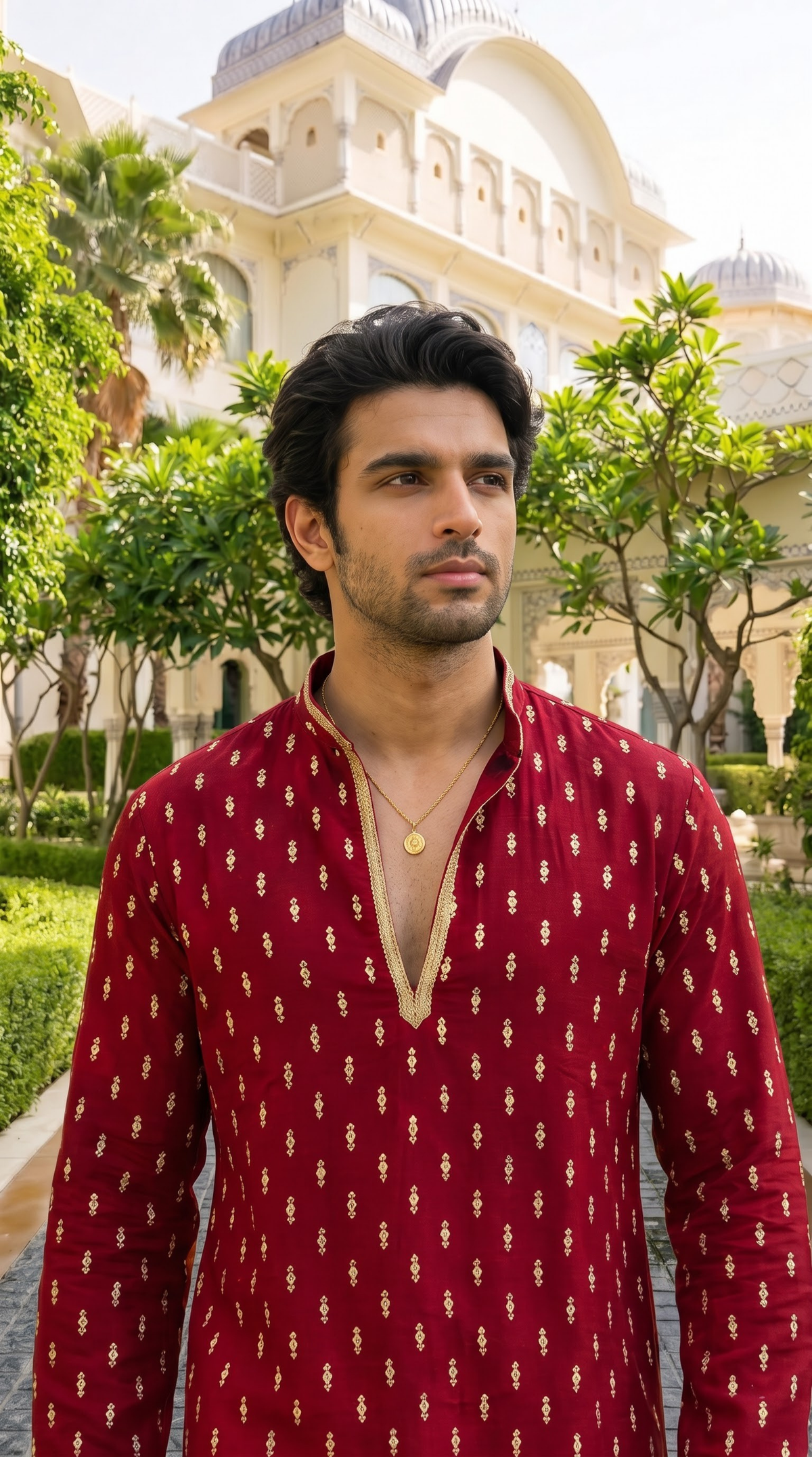 Red Heritage Embroidered Kurta