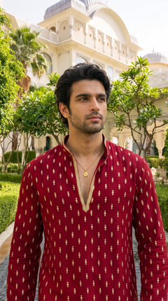 Red Heritage Embroidered Kurta