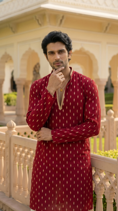 Red Heritage Embroidered Kurta