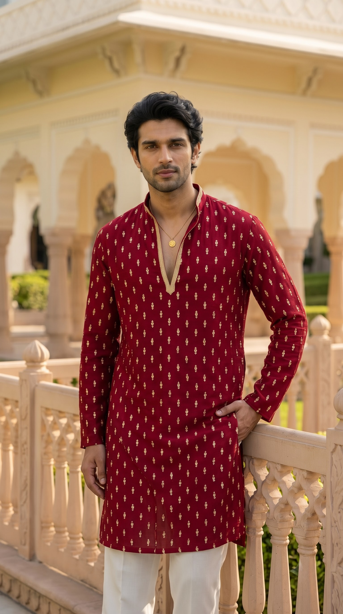 Red Heritage Embroidered Kurta