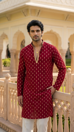 Red Heritage Embroidered Kurta