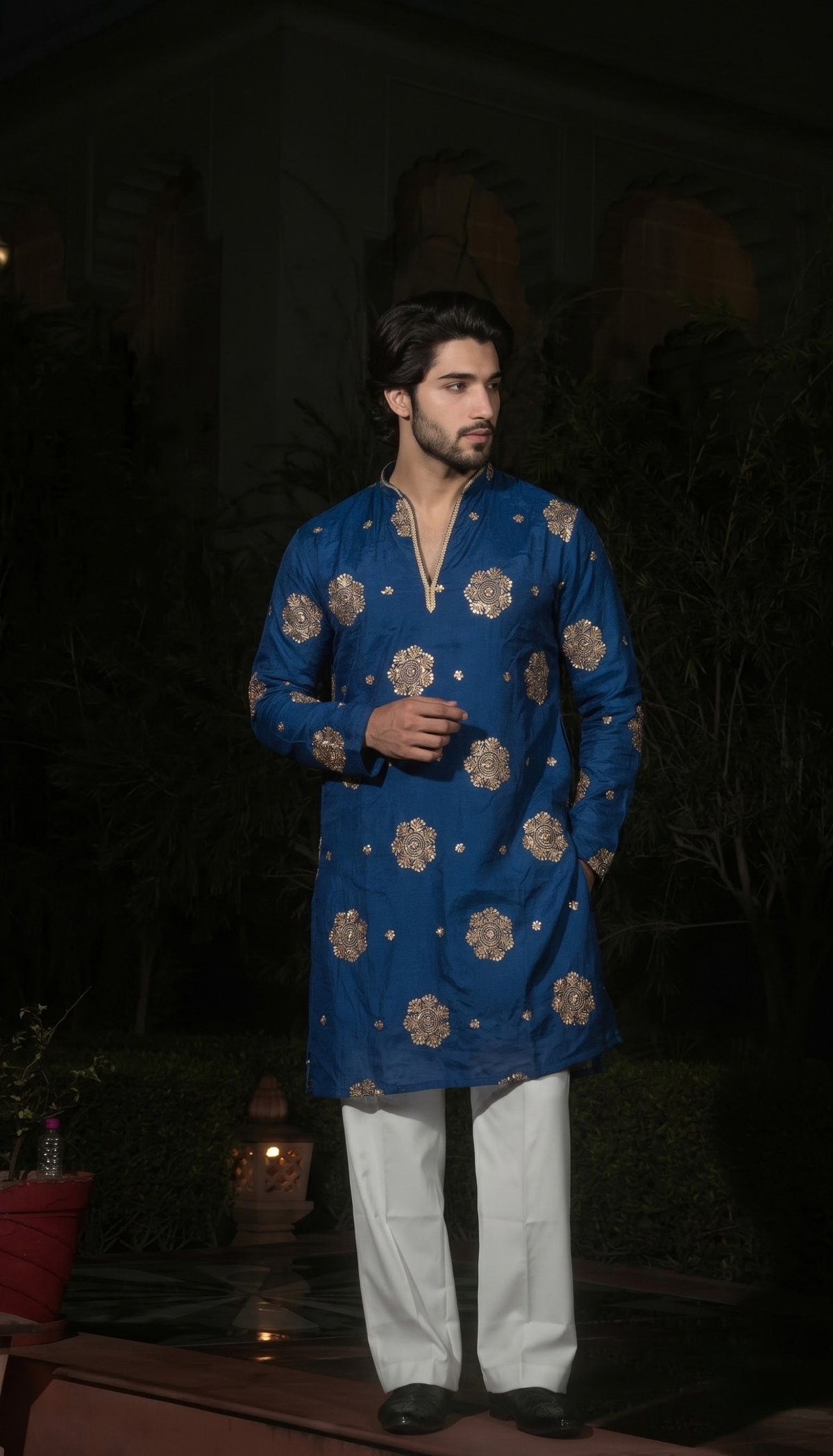 Royal Blue Gold Motif Kurta