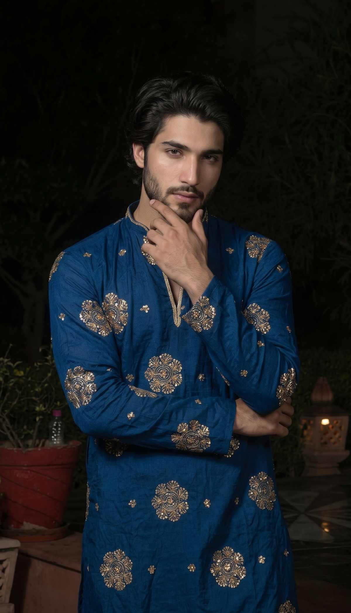 Royal Blue Gold Motif Kurta