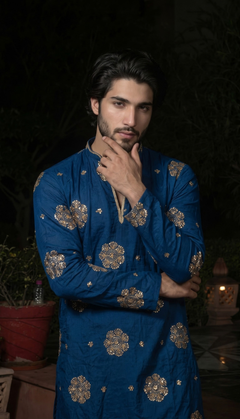 Royal Blue Gold Motif Kurta