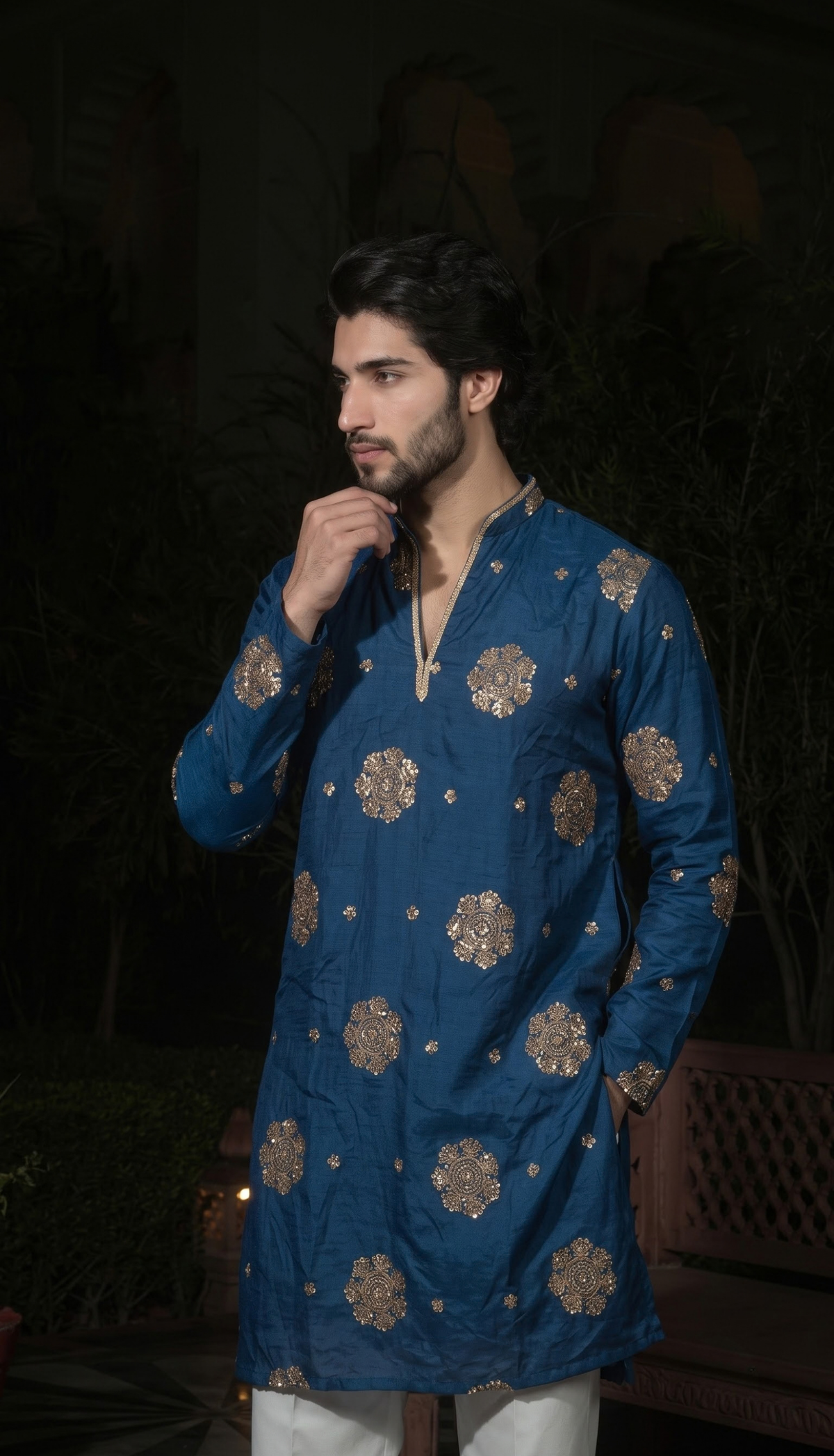 Royal Blue Gold Motif Kurta