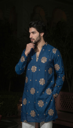 Royal Blue Gold Motif Kurta
