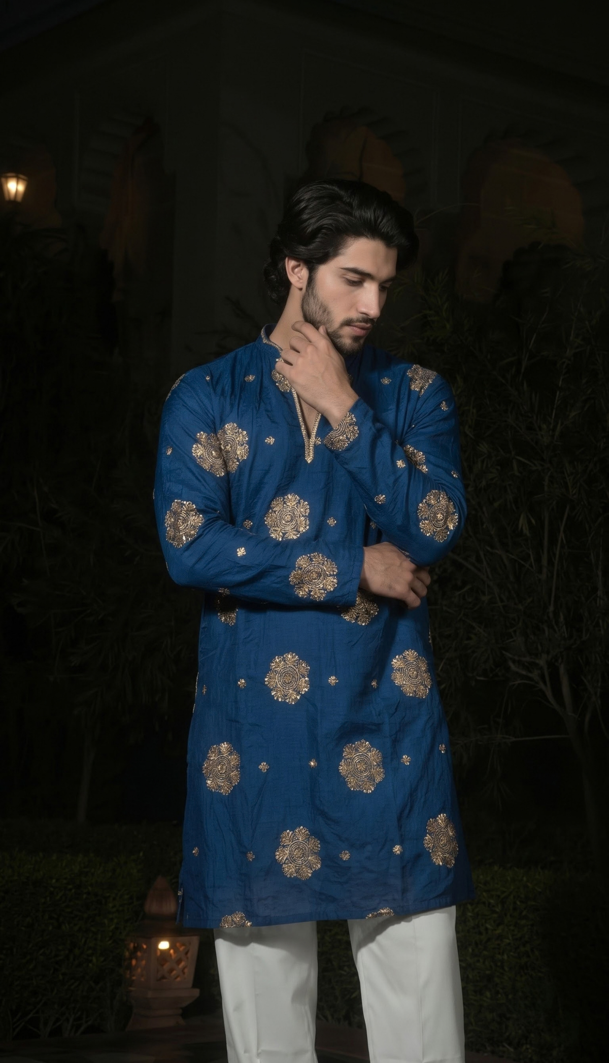 Royal Blue Gold Motif Kurta