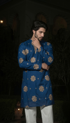 Royal Blue Gold Motif Kurta