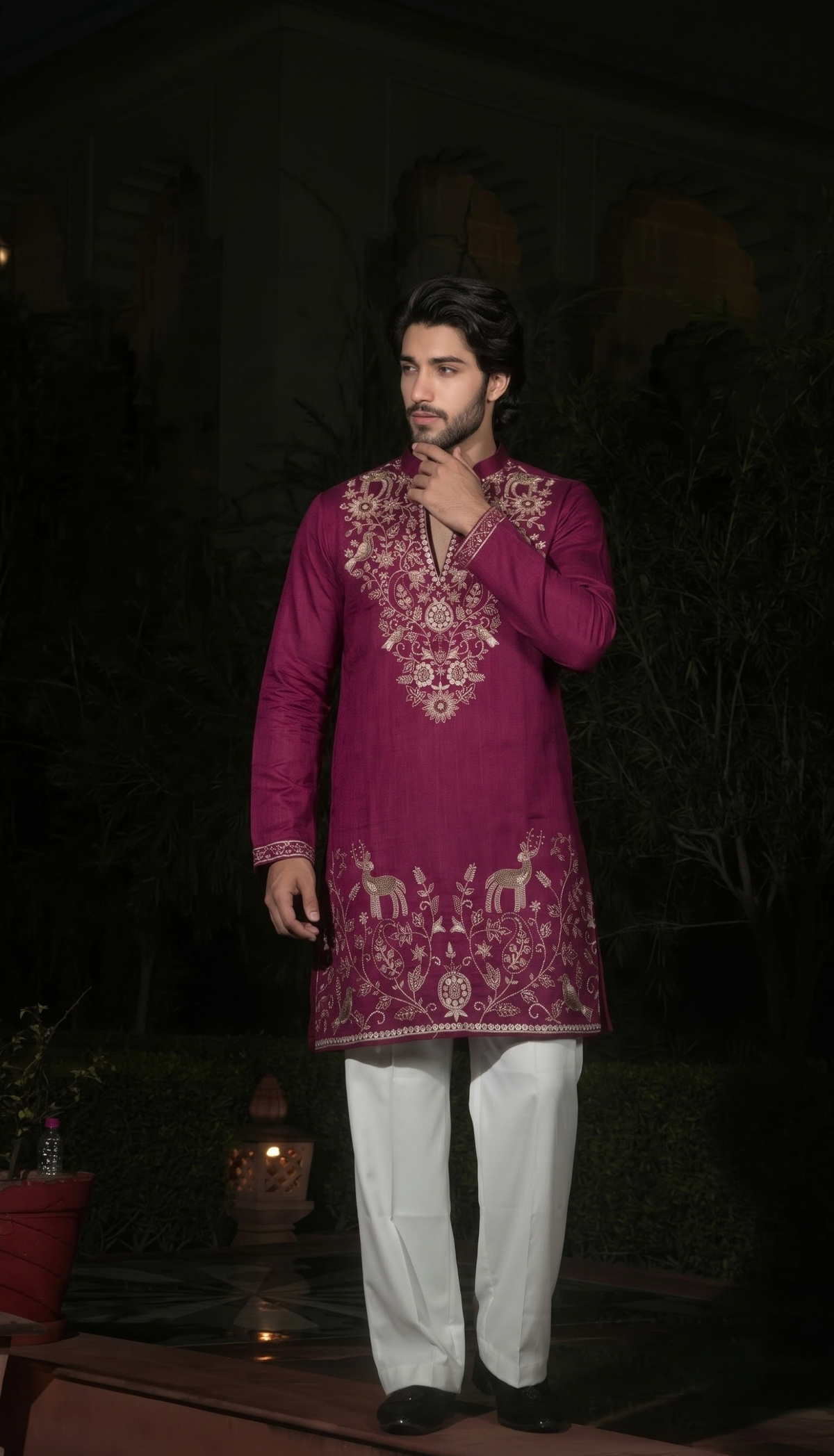 Wine Gold Motif Kurta