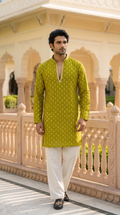Olive Green Embroidered Kurta