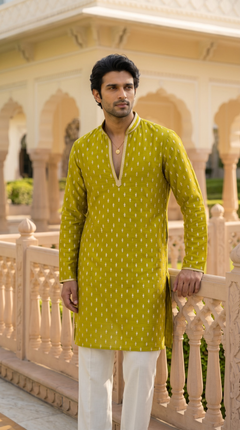 Olive Green Embroidered Kurta