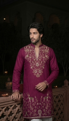 Wine Gold Motif Kurta
