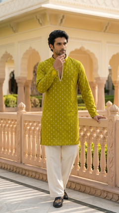 Olive Green Embroidered Kurta