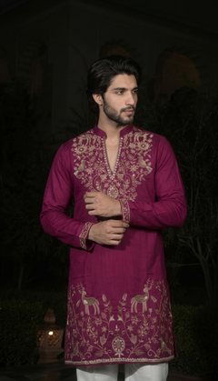 Wine Gold Motif Kurta