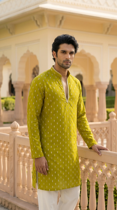 Olive Green Embroidered Kurta