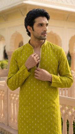 Olive Green Embroidered Kurta