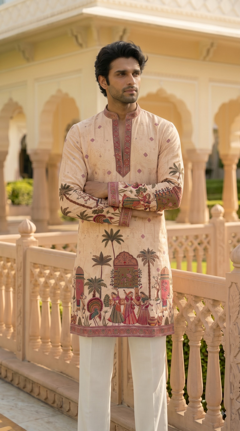 Beige Heritage Embroidered Kurta