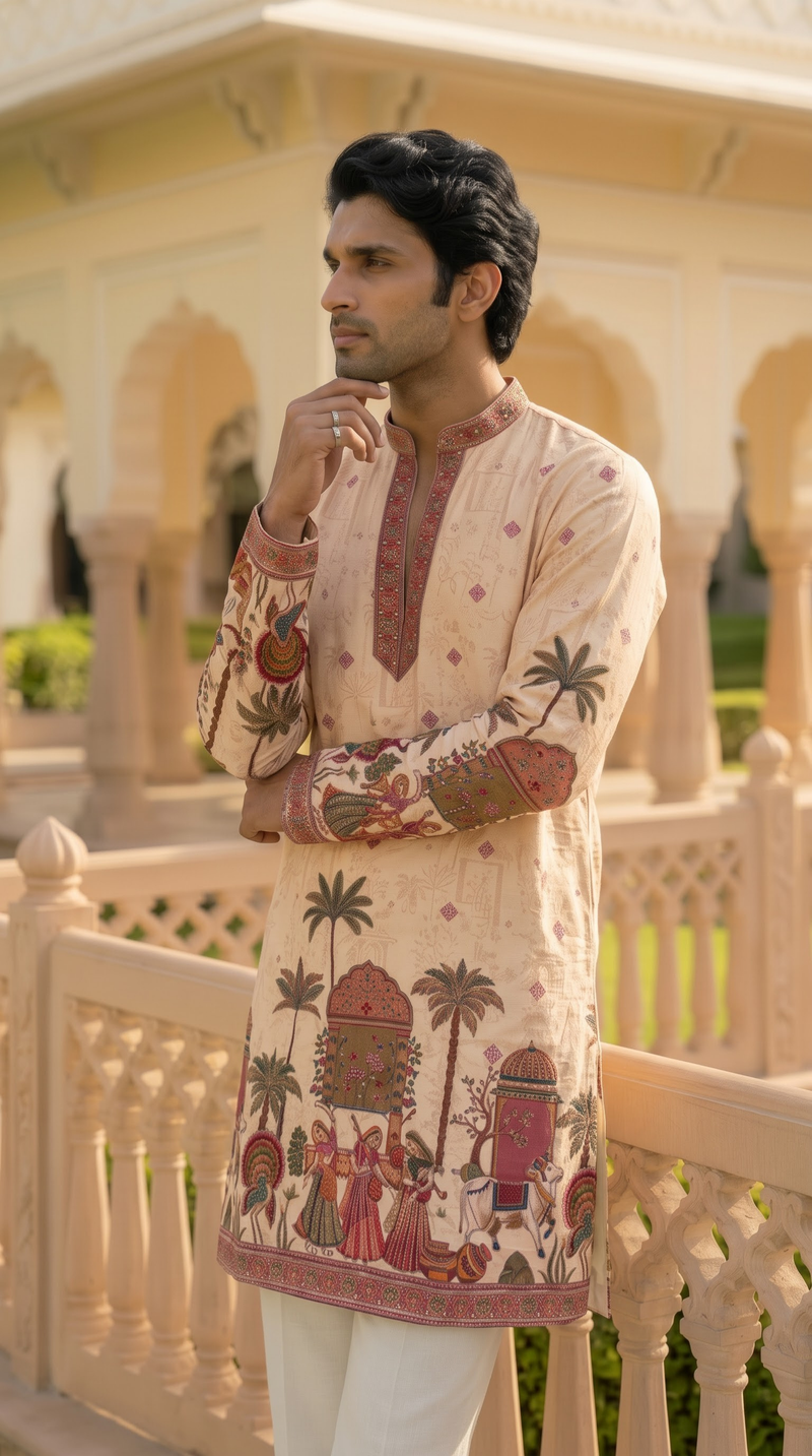 Beige Heritage Embroidered Kurta