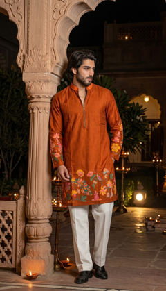 Rust Orange Floral Kurta
