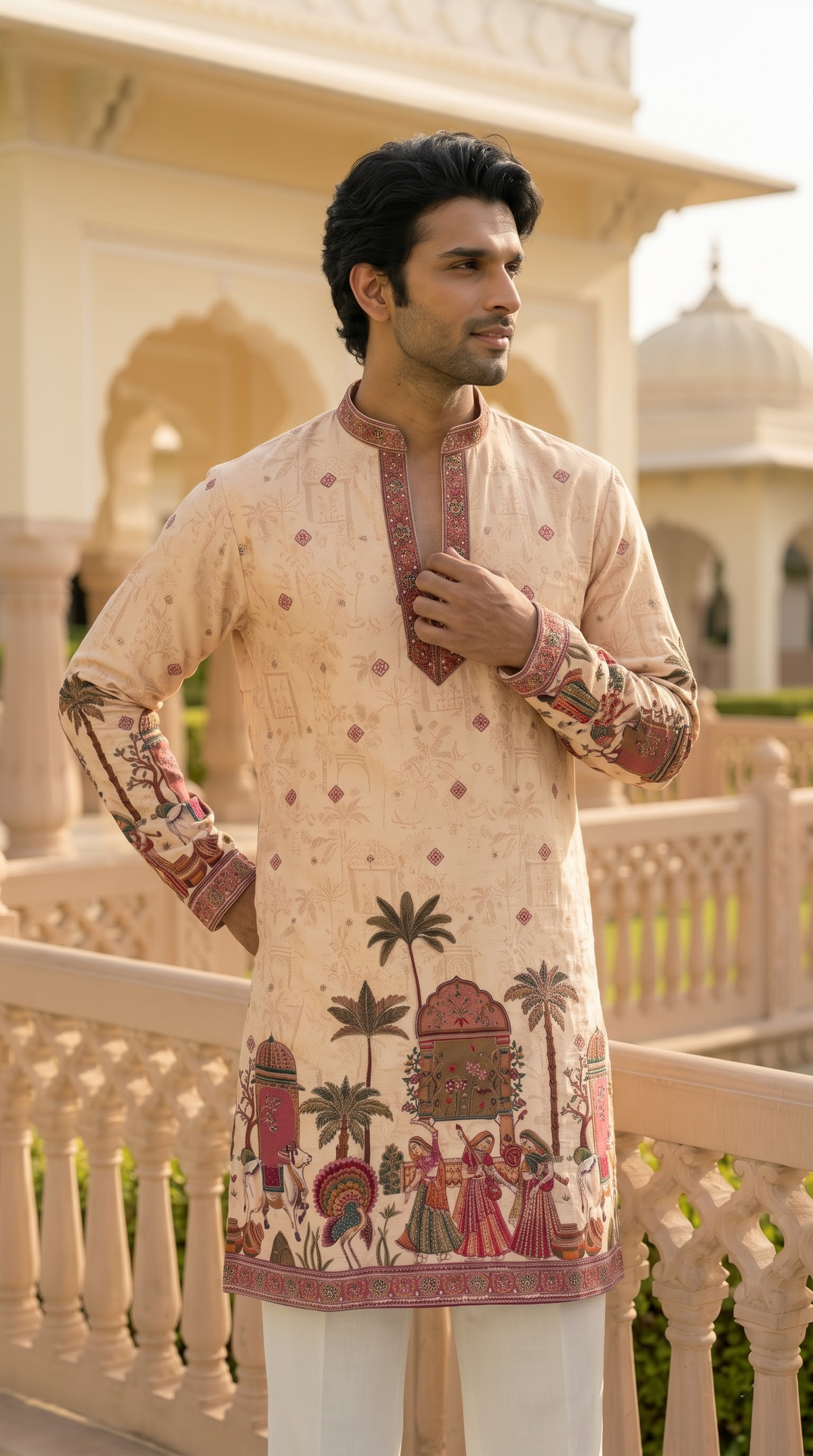 Beige Heritage Embroidered Kurta
