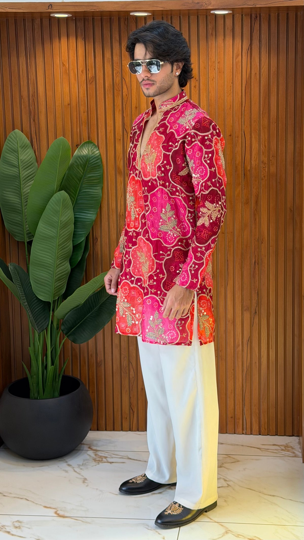 Royal Mehroon Floral Kurta