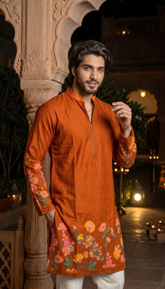 Rust Orange Floral Kurta