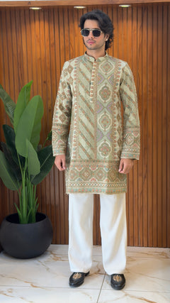 Sage Green Heritage Embroidered Designer Kurta Set