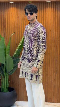 Royal Purple Embroidered Kurta set