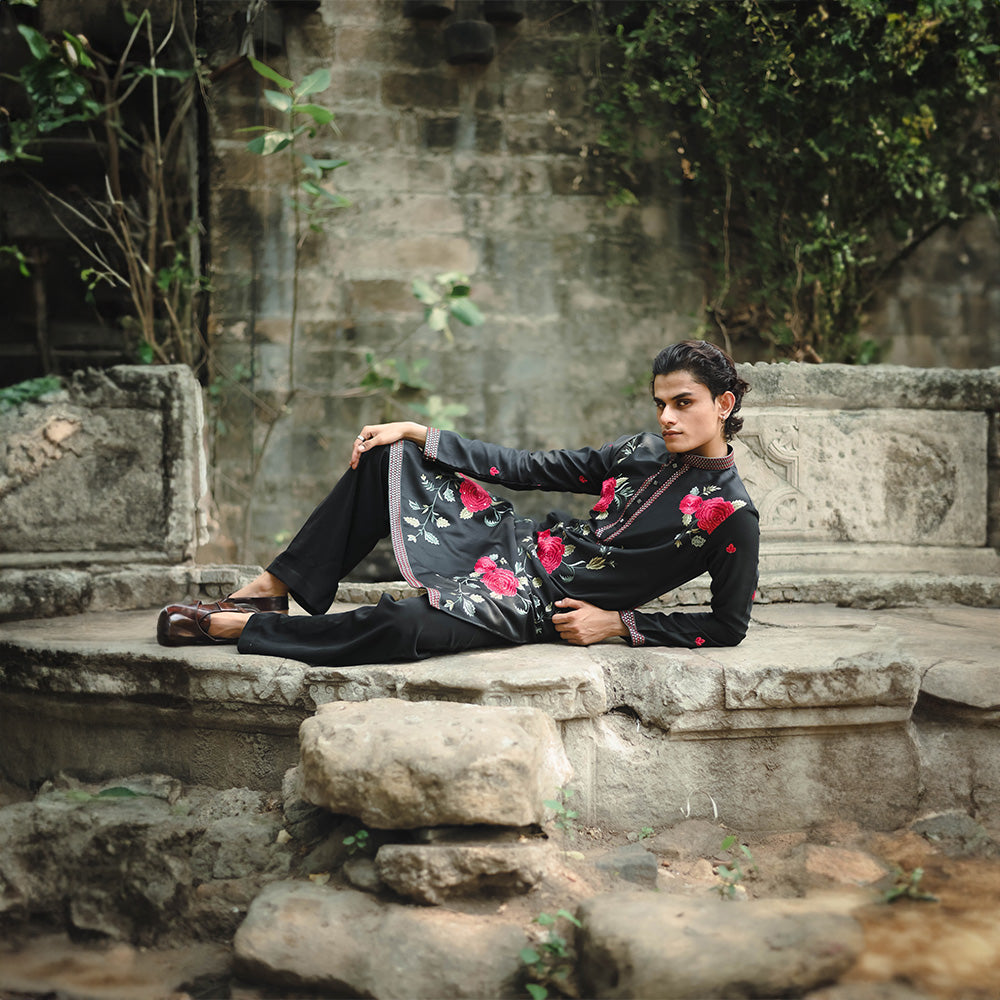 Noir Bloom Embroidered Kurta