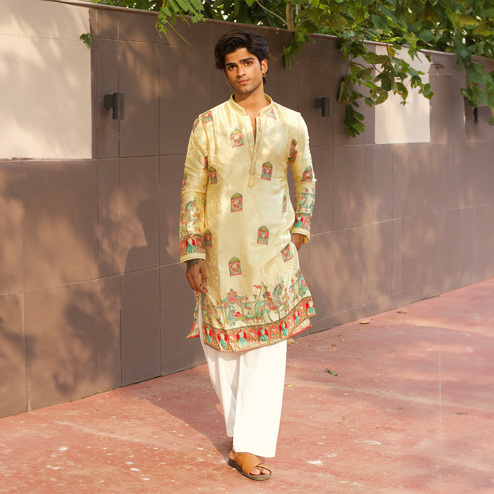Ivory Pichwai Procession Kurta