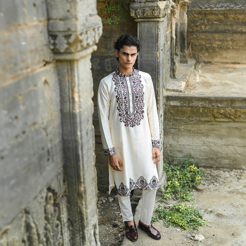 Ivory Mughal Motif Kurta