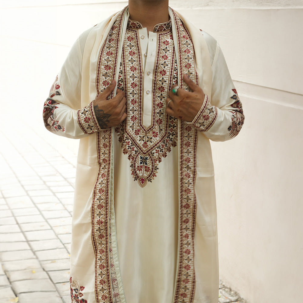 Ivory Maharaja Embroidered Kurta Set