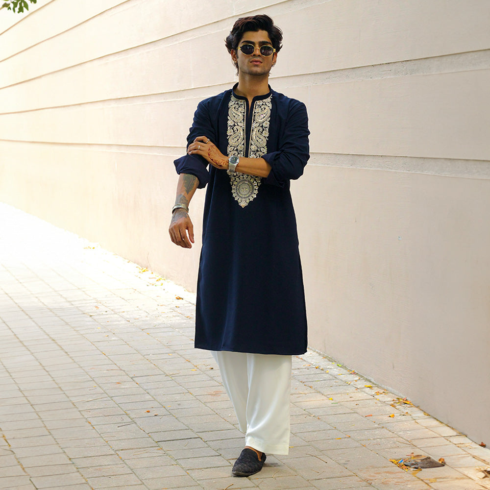 Navy Regal Zardozi Kurta