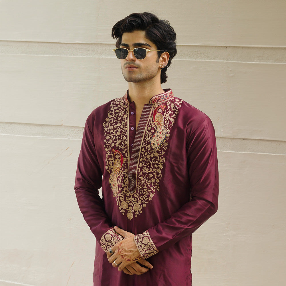 Maroon Peacock Elegance Kurta