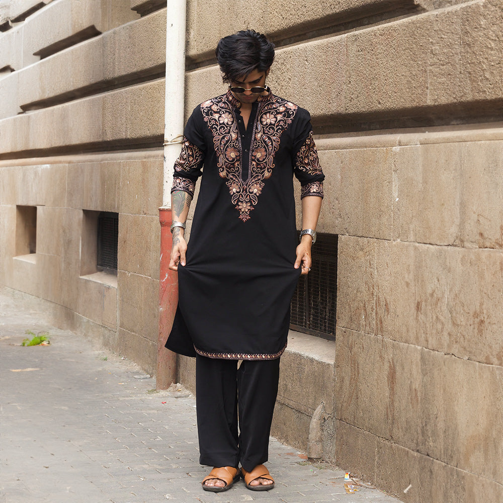 Black Royale Zari Kurta