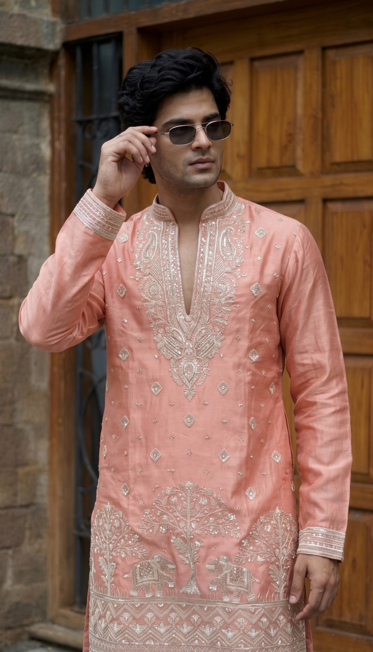 Peach Embroidered Kurta