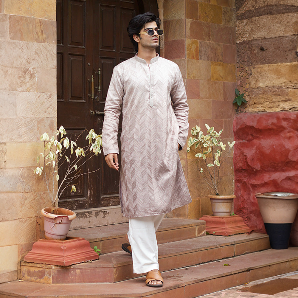 Champagne Herringbone Classic Kurta