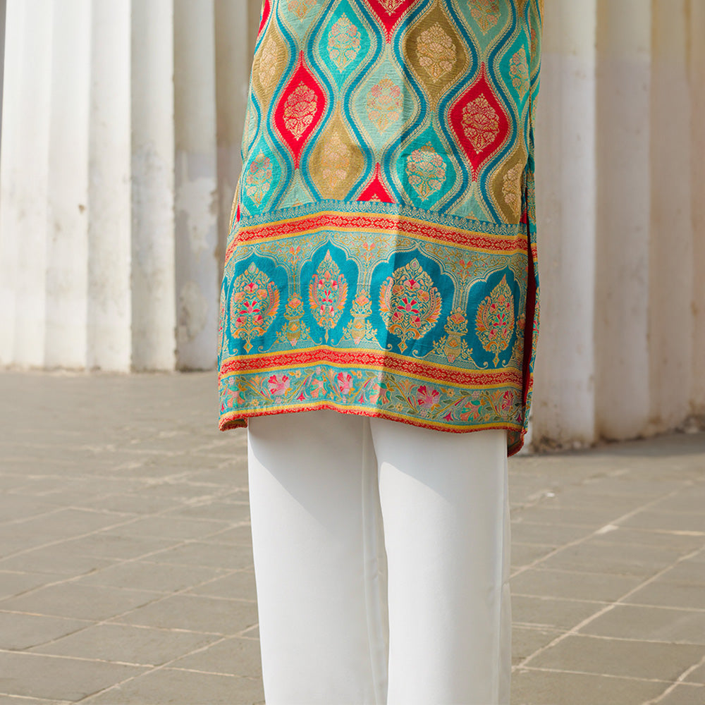 Teal Temple Jaal Kurta