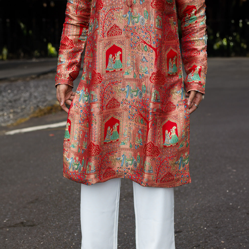 Regal Red Camel Pichwai Kurta