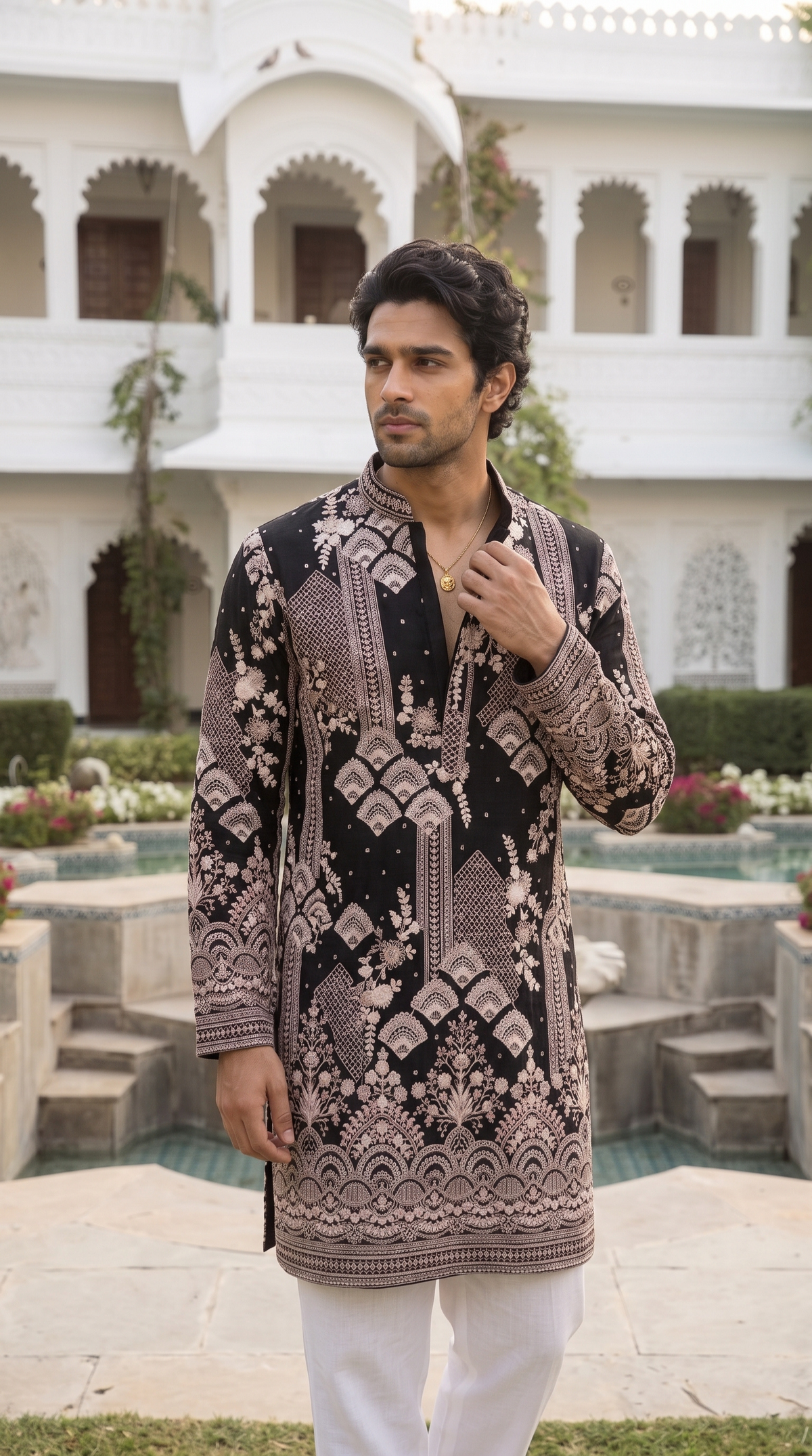 Royal Noir Embroidered Kurta